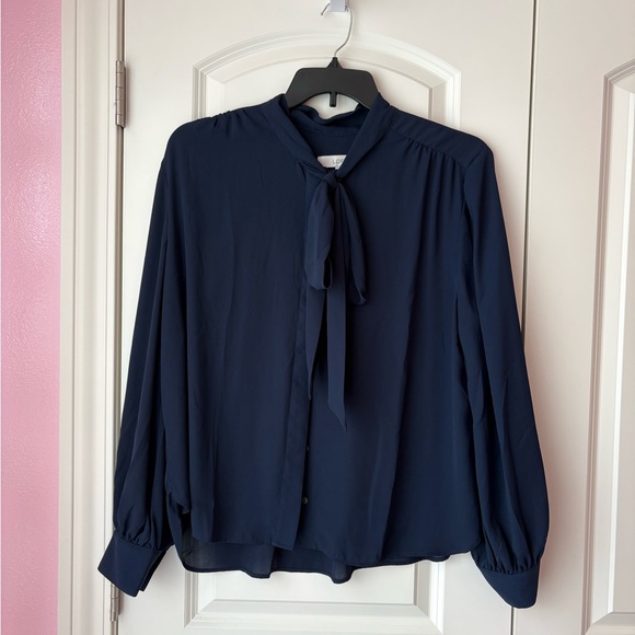 LOFT Tops - LOFT Navy Blue Tie Front Blouse Size XL